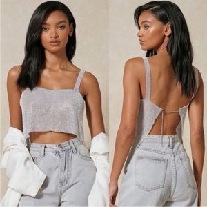 Silver Rhinestone Crop Top🪩